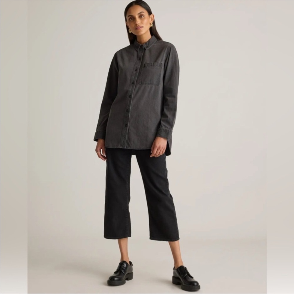 Quince Washed Black Button Down Shirt for Women